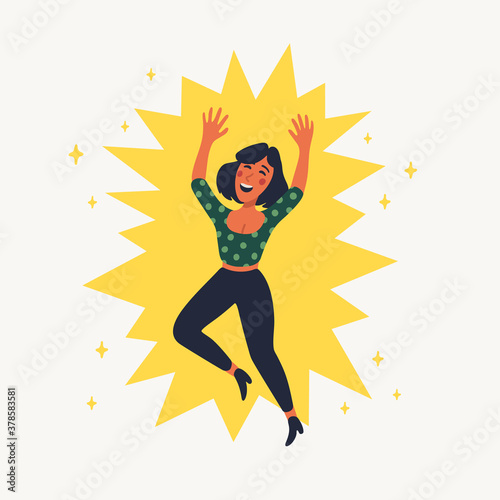 Extrovert. Extraversion and introversion concept - a young happy woman in the spotlight