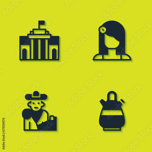 Set Prado museum, Sangria pitcher, Bullfight, matador and Spanish woman icon. Vector.