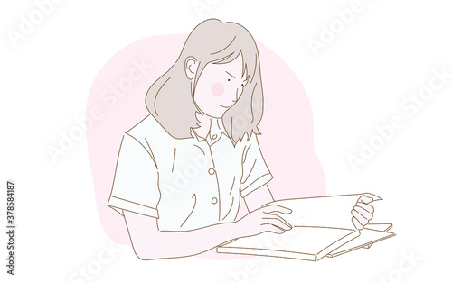 A girl reading books, student girl,  women read magazine, Simple flat illustration