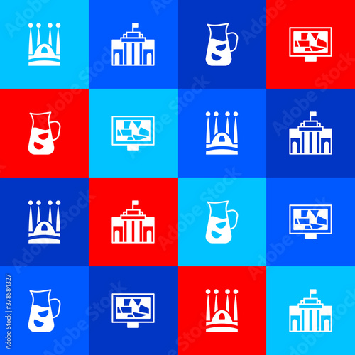 Set Sagrada Familia, Prado museum, Sangria and Picture art icon. Vector.