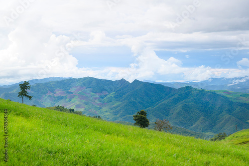 Beautiful green mountain view in rain season  Tropical climate .