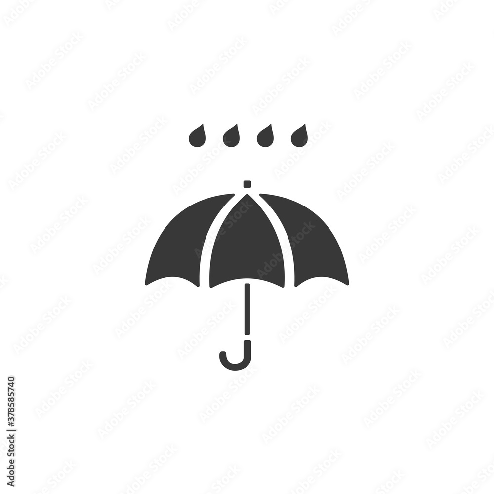 Umbrella and heavy rain. Isolated icon. Weather glyph vector illustration