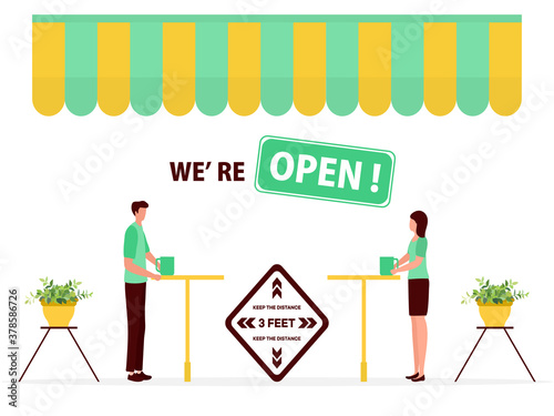Quarantine Reopen cafe Social distancing People