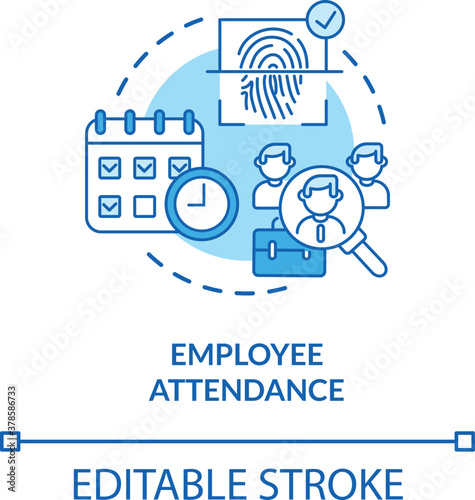 Employee attendance concept icon. Biometrics usage in business life. Device for scanning people ideas idea thin line illustration. Vector isolated outline RGB color drawing. Editable stroke