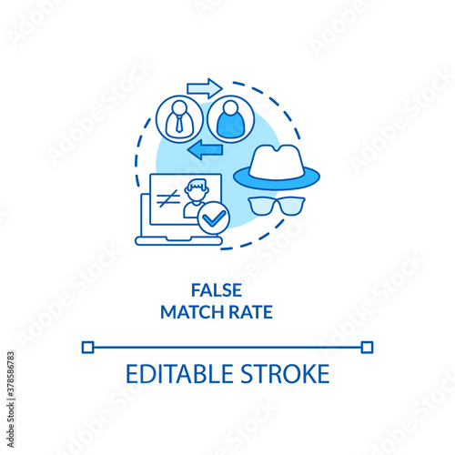 False match rate concept icon. Invalid system working process. Bad verification result. Biometrics problem ideas idea thin line illustration. Vector isolated outline RGB color drawing. Editable stroke