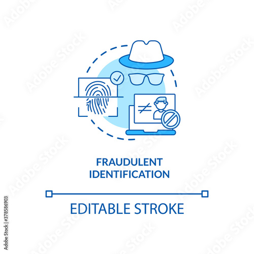 Fraudulent identification concept icon. Fake personality finding devices. Biometrics using ideas idea thin line illustration. Vector isolated outline RGB color drawing. Editable stroke