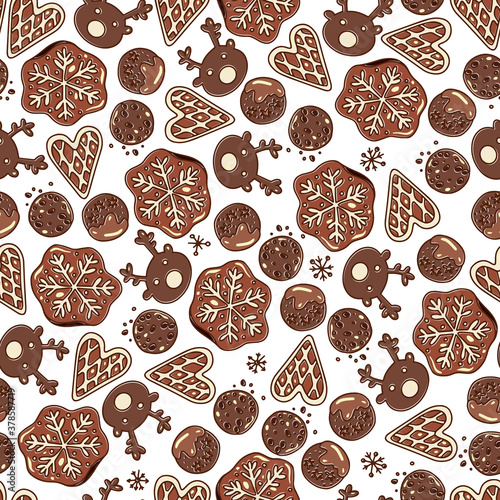 Seamless vector Christmas pattern with gingerbread and sweets