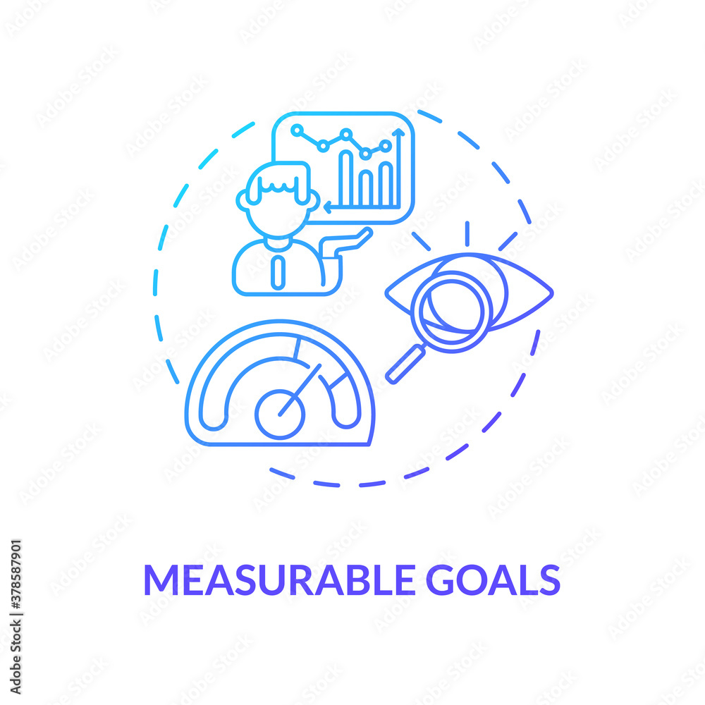Measurable goals concept icon. Communication life targets. Business planning tutorial. Teamwork organization examples idea thin line illustration. Vector isolated outline RGB color drawing Measurable goals concept icon. Communication life targets. Business planning tutorial. Teamwork organization examples idea thin line illustration. Vector isolated outline RGB color drawing