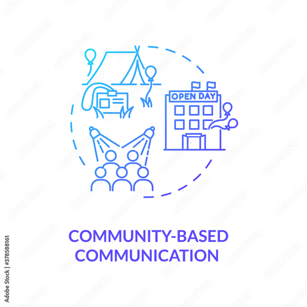 Community-based communication concept icon. Special events and parties for team members. Information exchange idea thin line illustration. Vector isolated outline RGB color drawing