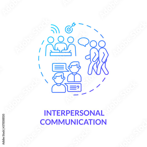 Interpersonal communication concept icon. Communication channels variety. Talking in company team. Information sources idea thin line illustration. Vector isolated outline RGB color drawing