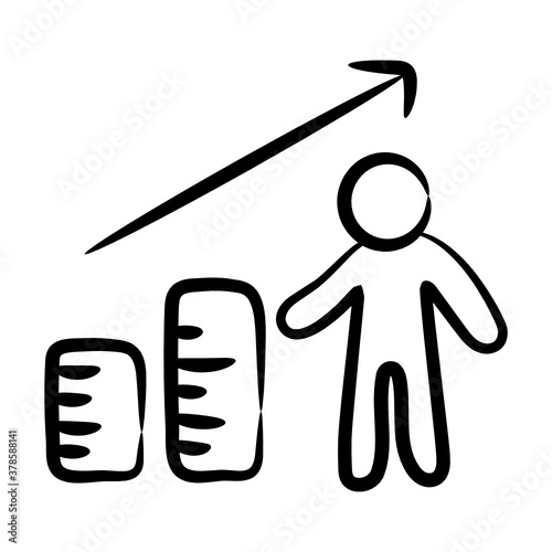 
Employee growth icon, upward arrow with person 
