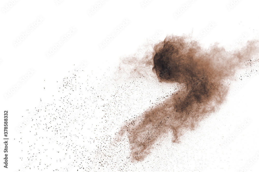 Brown powder explosion isolated on white background. Brown powder explosion isolated on white background.