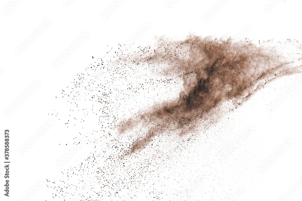 Brown powder explosion isolated on white background. Brown powder explosion isolated on white background.