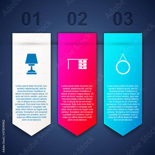 Set Table lamp, Office desk and Mirror. Business infographic template. Vector.