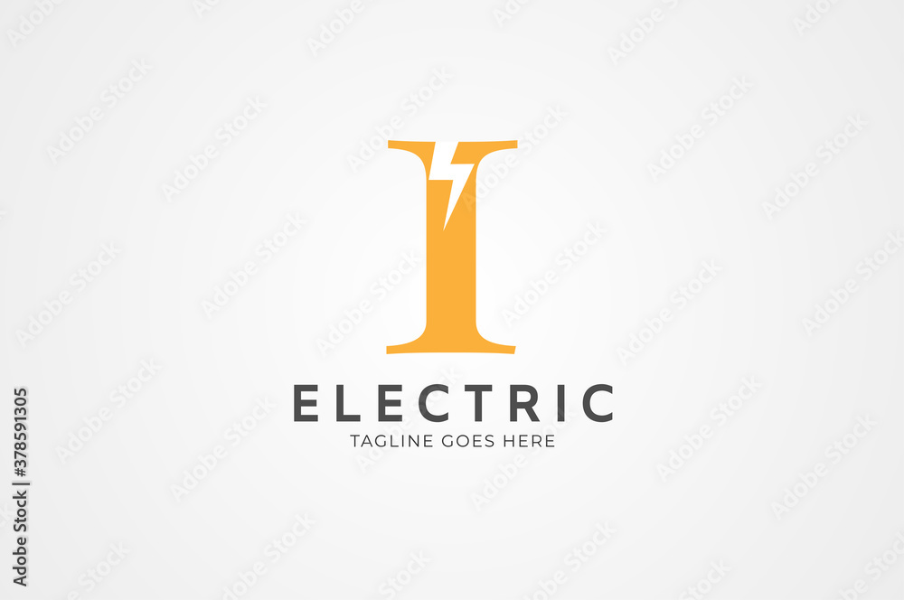 Electric logo, letter i with thunder bolt inside, Flat Logo Design Template, vector illustration Electric logo, letter i with thunder bolt inside, Flat Logo Design Template, vector illustration