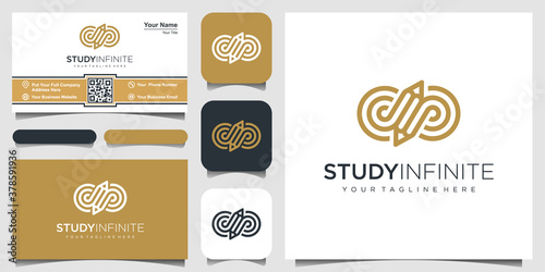 creative symbol infinity with pencil concept logo design inspiration. and business card design