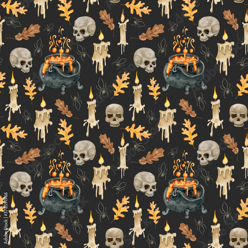 Watercolor Halloween seamless pattern illustration
