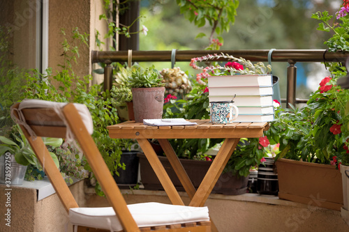 Beautiful terrace with library. Coffee on the terrace, reading books and relaxing.