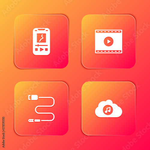 Set Music player, Online video, Audio jack and streaming service icon. Vector.