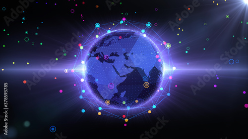 Earth on Digital Communication Network 5G space 3D illustration background