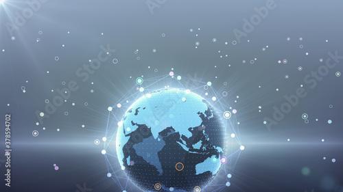 Fototapeta Naklejka Na Ścianę i Meble -  Earth on Digital Communication Network 5G space 3D illustration background