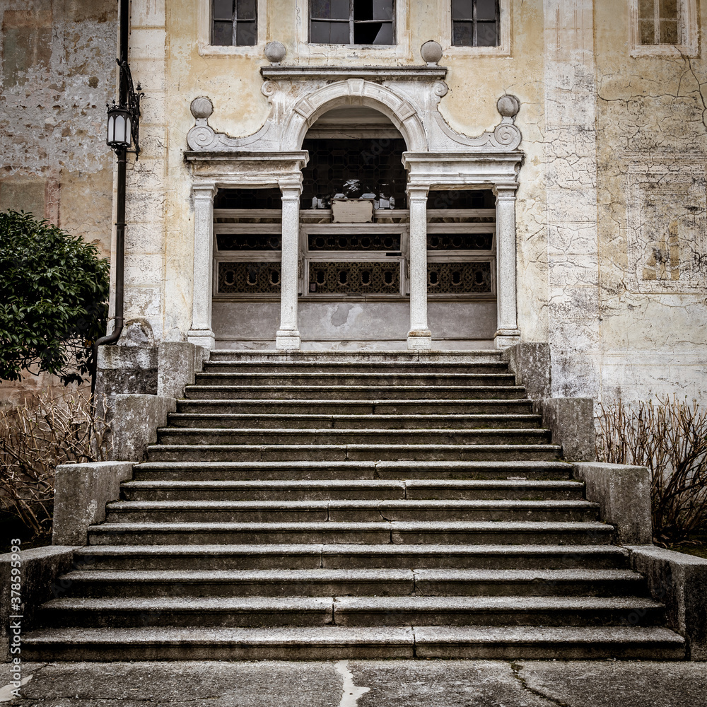 Mysterious old chapel with stair perspective