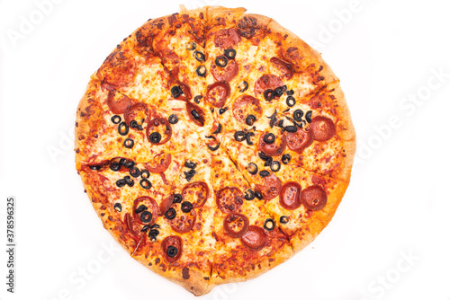 Pepperoni pizza on a white background