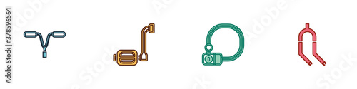 Set Bicycle handlebar, pedal, lock and fork icon. Vector.