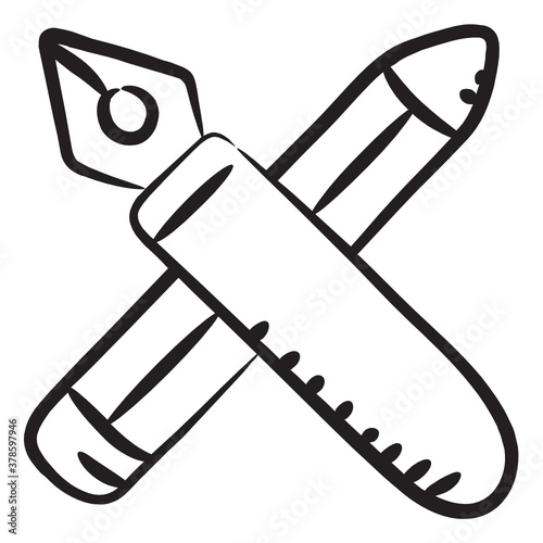 
Ink pen with soft pencil, design tools icon in doodle vector  
