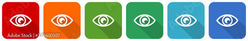 Eye, see, vision, sight and view icon set, flat design vector illustration in 6 colors options for webdesign and mobile applications