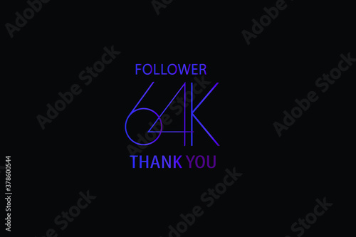 64K, 64.000 Followers Luxury Black Purple Thank you anniversary, minimalist logo, jubilee on black background for Social Media - Vector