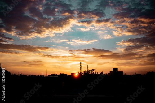 sunset over the city