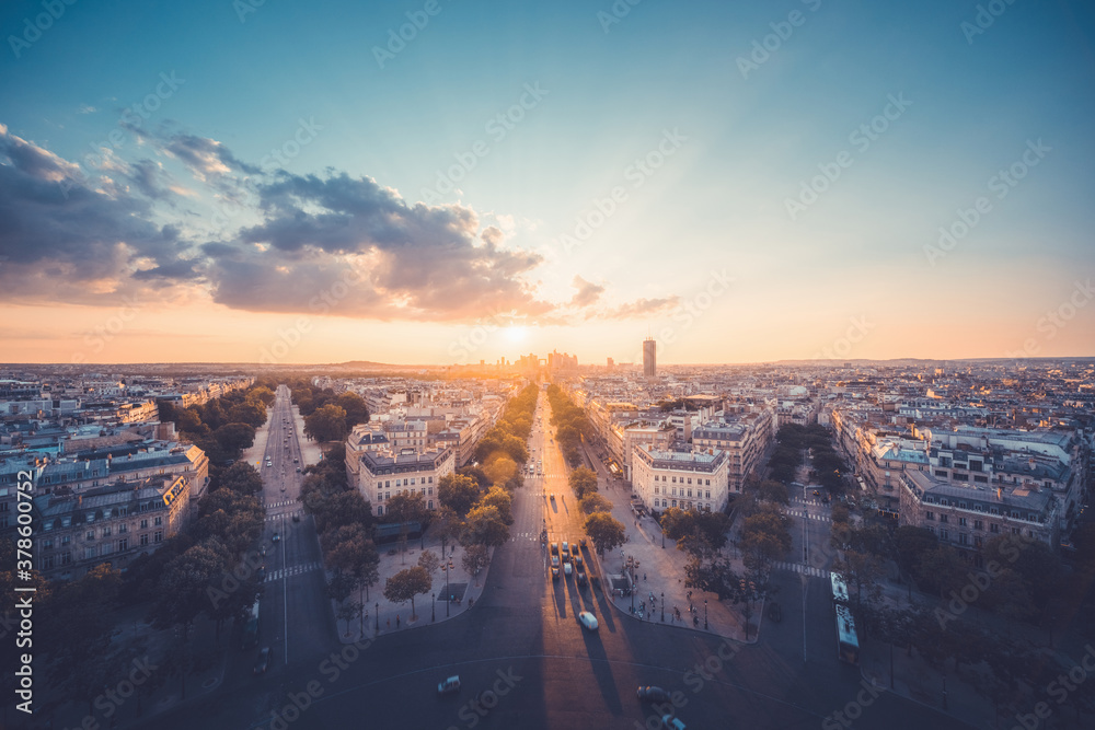 Paris view from Arc de Trimphe, France - obrazy, fototapety, plakaty 