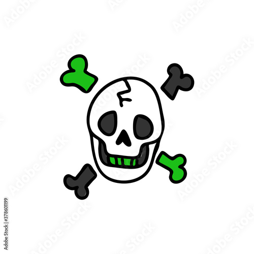 Punk rock skull and bones vector illustration clipart. Simple alternative sticker. Kids emo rocker cute hand drawn cartoon grungy tattoo with attitude motif.