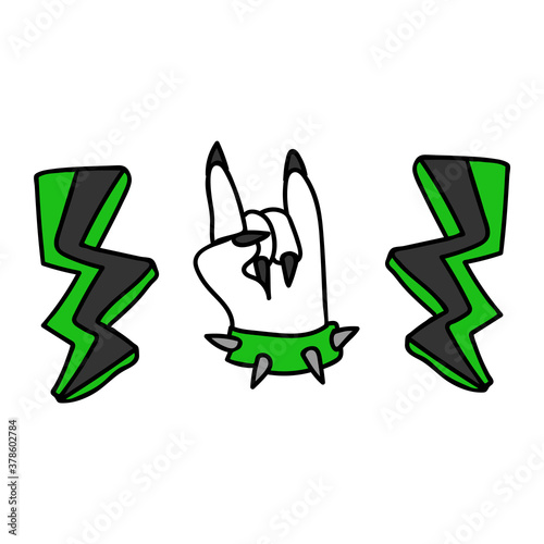 Punk rock hand vector illustration clipart. Simple alternative sticker. Kids emo rocker cute hand drawn cartoon grungy tattoo with attitude motif.