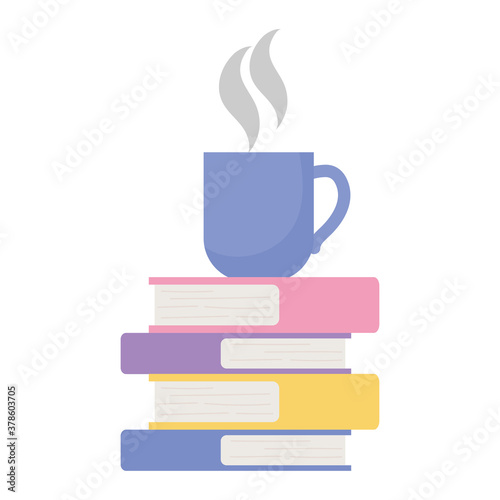 coffee cup on stack of books isolated design white background