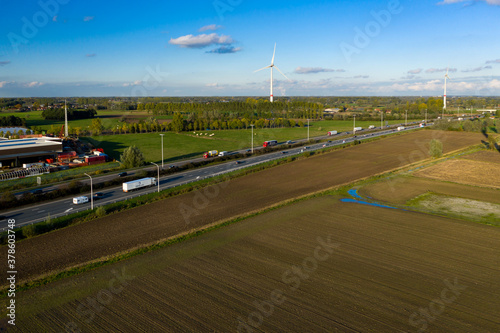 Laarne, Belgium - October 17 2019: Aerial view of the E17 highway, near Kalken © Catalin