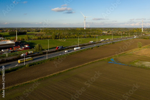 Laarne, Belgium - October 17 2019: Aerial view of the E17 highway, near Kalken photo