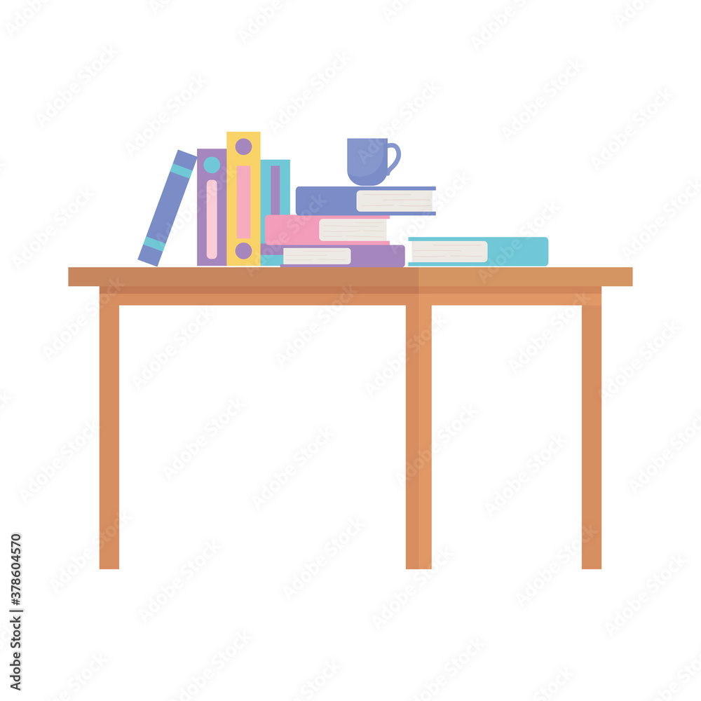 workspace office table with many books and coffee cup isolated design white background workspace office table with many books and coffee cup isolated design white background