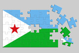A jigsaw puzzle with a print of the flag of Djibouti, some pieces of the puzzle are scattered or disconnected. Isolated background. 3d illustration