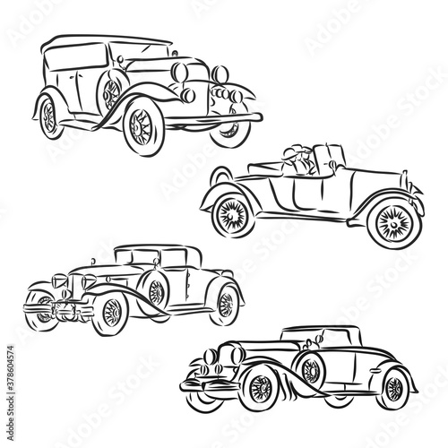 Hand drawn retro car. Vector. retro car, vector sketch illustration