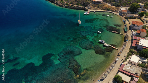 Aerial drone photo of seaside picturesque village of Porto Kagio in the southmost part of Mani peninsula  Peloponnese  Lakonia  Greece