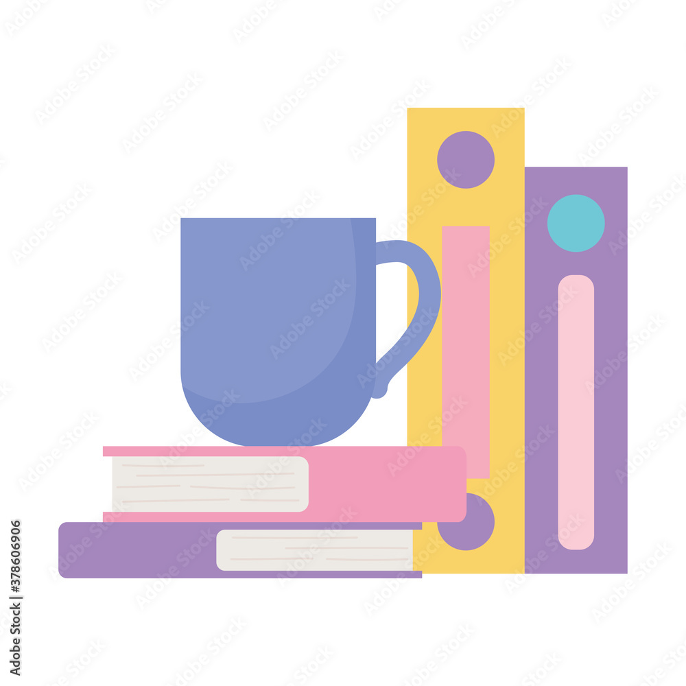 office coffee cup on books isolated design white background