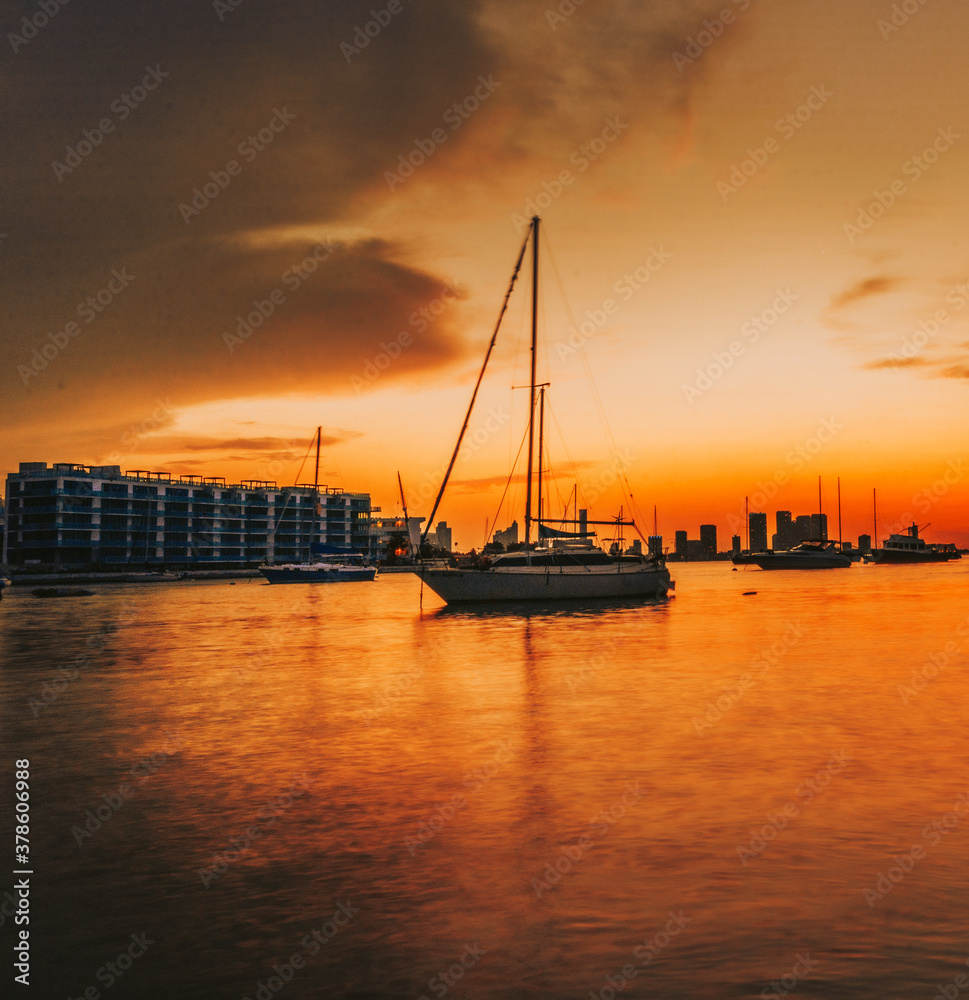 sunset at the marina florida usa boat sky colors orange 
