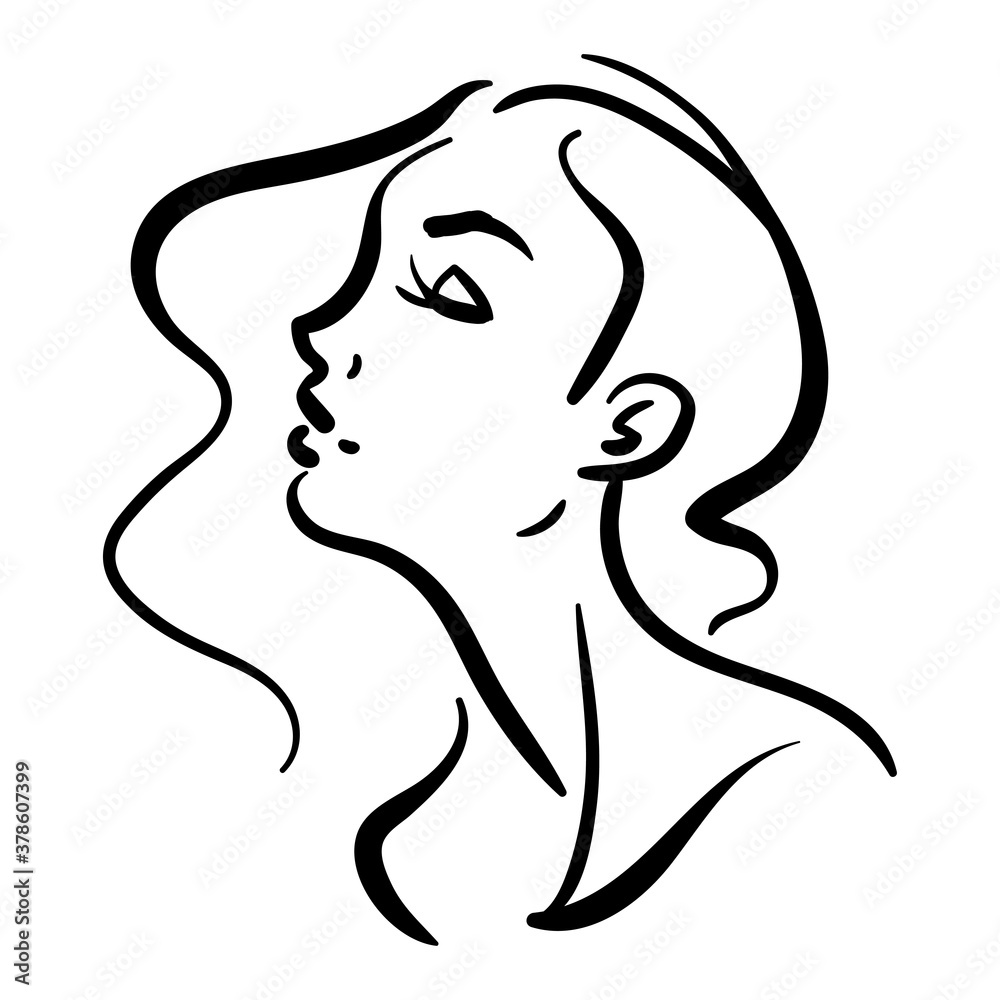 Beautiful woman profile head fashion line icon Beautiful woman profile head fashion line icon