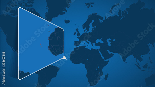 Location of Cape Verde on the World Map with Enlarged Map of Cape Verde with Flag.