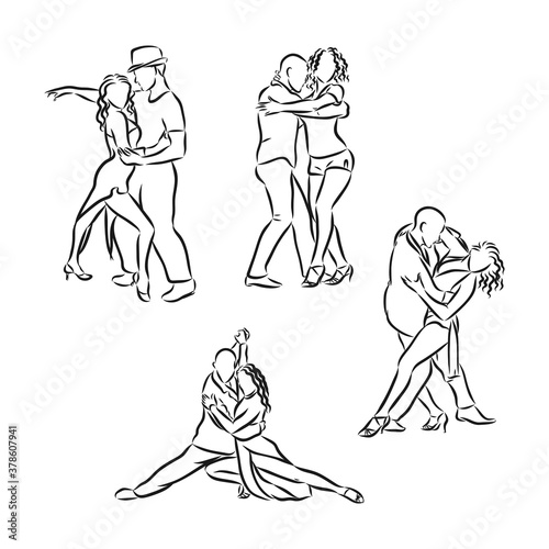 Vector illustration of ballroom dancing couples, dancing, vector sketch illustration