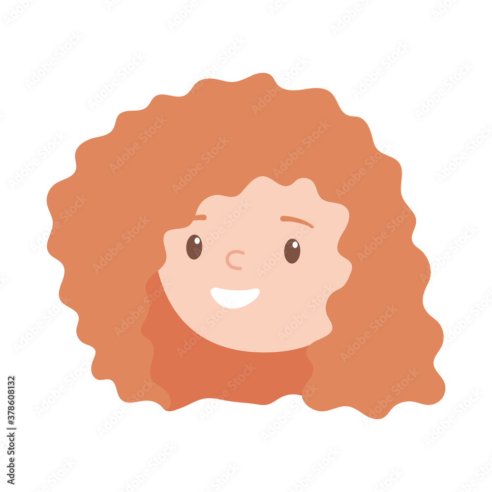 female face curly hair character cartoon isolated design white background