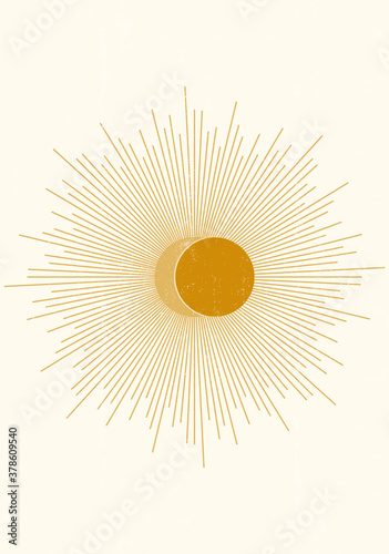 Abstracte zon print boho minimalistische afdrukbare kunst aan de muur