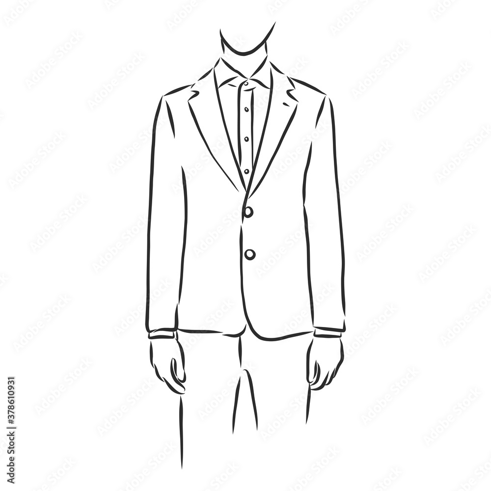 Drawing one continuous line. Men's jacket. Linear style, men's blazer vector sketch illustration Drawing one continuous line. Men's jacket. Linear style, men's blazer vector sketch illustration